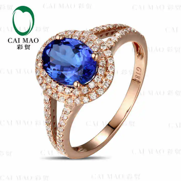 

CaiMao 18KT/750 Rose Gold 1.6 ct Natural IF Blue Tanzanite AAA 0.35 ct Round Cut Diamond Engagement Gemstone Ring Jewelry