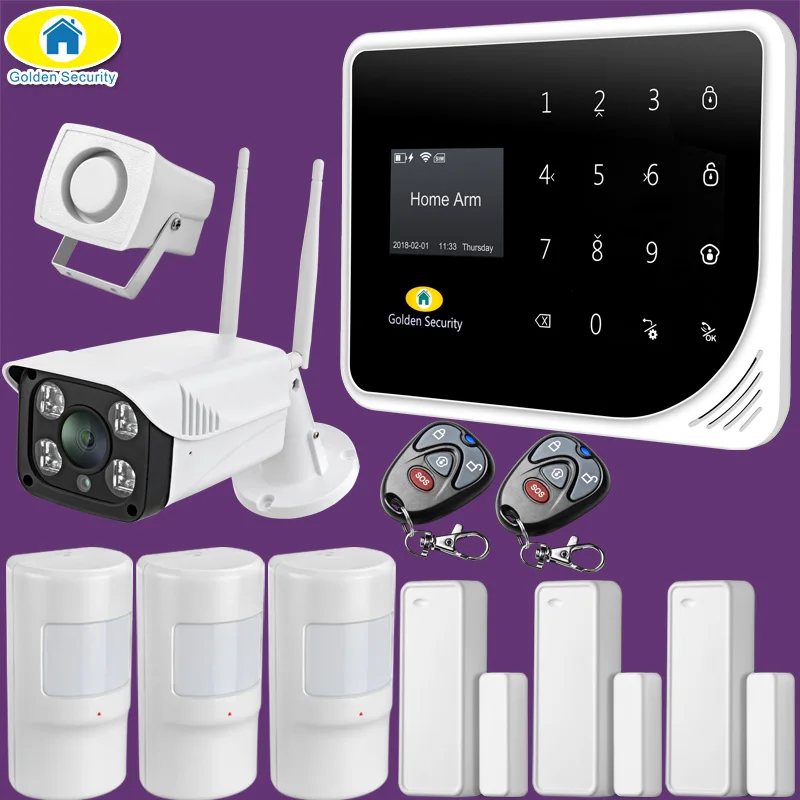 

Golden Security Russian Spanish English S5 WIFI GSM Security Home GSM Alarm System APP Control Alarm Kit