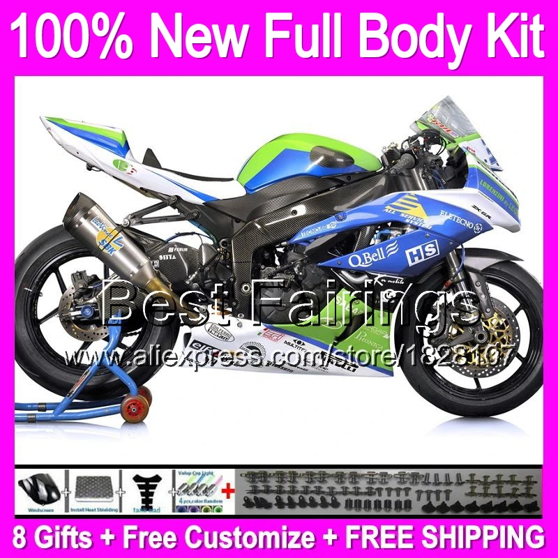 

+decal Fairing Blue white For KAWASAKI NINJA ZX6R 2009 2010 2011 ZX636 B092 ZX-6R ZX636 Blue green ZX 6R 636 HOT 09 10 11