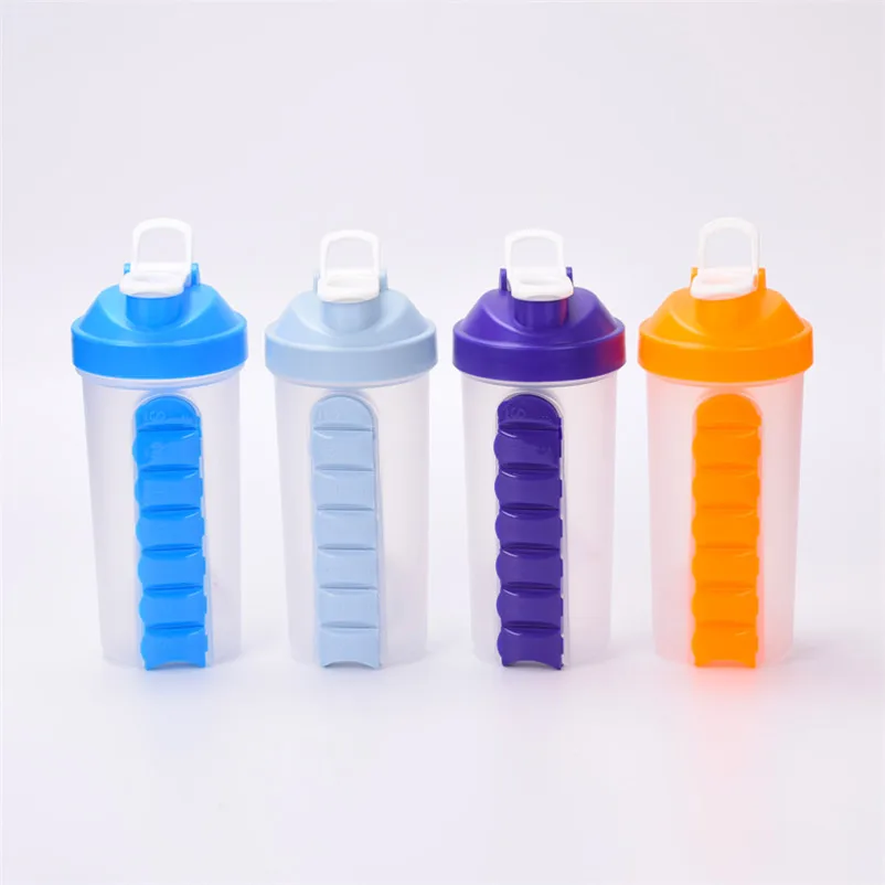 

Water Bottle with Pill Box 600ml-700ml Blender Ball In Bottles Sport Direct Drinking Hiking Portable Shaker Bottle for Waters