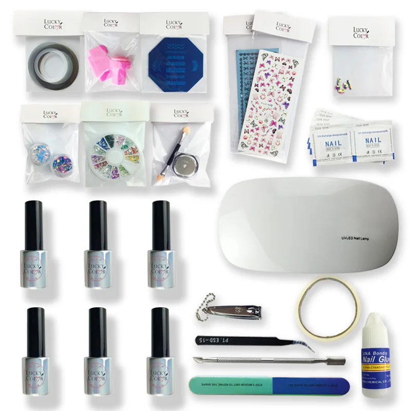 LED Lamp And Nail Gel Polish UV Gel Varnish Kits 6 Color 10ml Manicure Set Tool  For New Learner