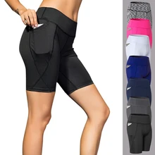 Женские спортивные шорты с высокой талией шорты для бега для женщины одежда для фитнеса карманные шорты для йоги женские спортивные шорты