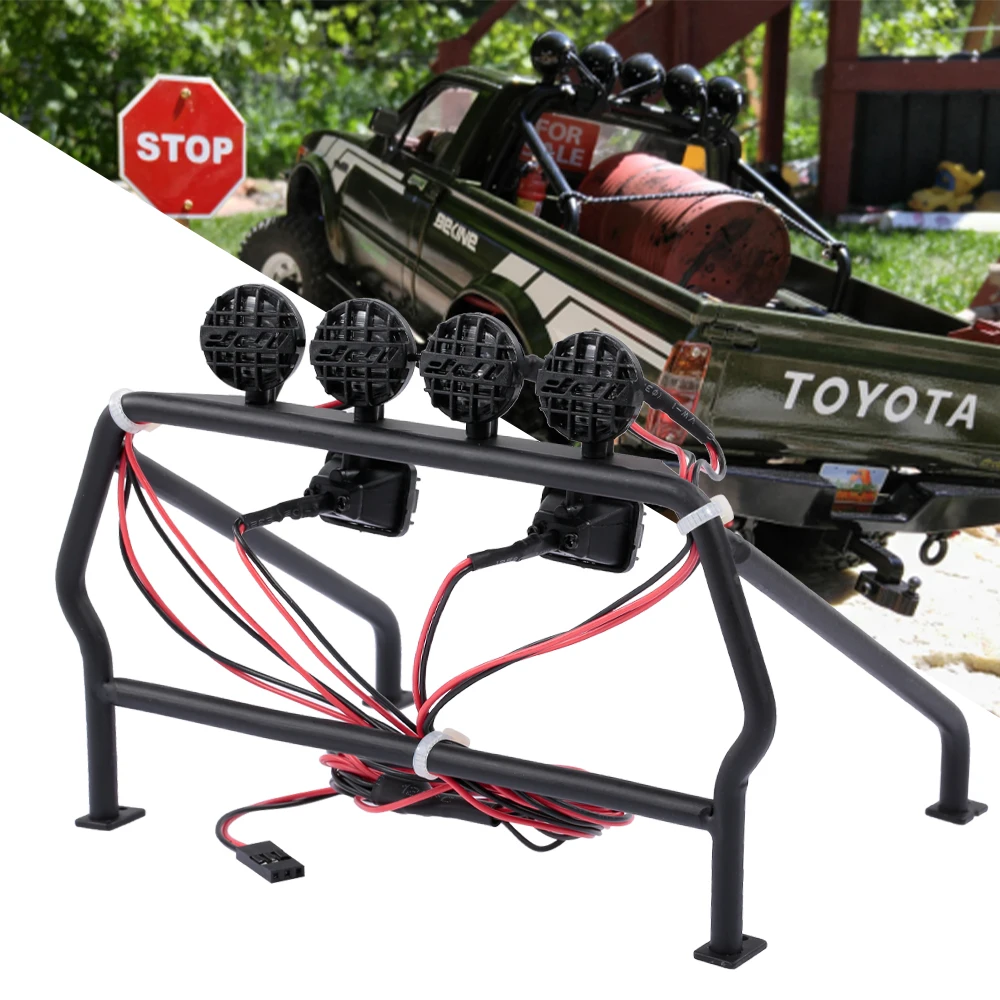 

Metal Roll Cage Bucket with 6 LED Lights for 1/10 Axial SCX10 RC4WD RC Jeep Truck Car RC Parts Accessories