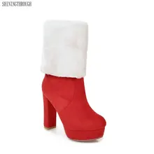 Новинка; зимние теплые женские сапоги до колена; коллекция года; пикантные модные женские сапоги на толстом высоком каблуке с круглым носком на платформе; размеры 34-43