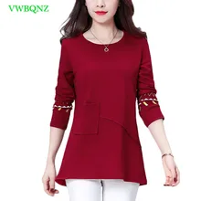 Женская футболка большого размера, Весенняя Новинка, свободная длинная приталенная рубашка, Корейская женская футболка с принтом, круглый вырез, длинный рукав, топы, футболка A205