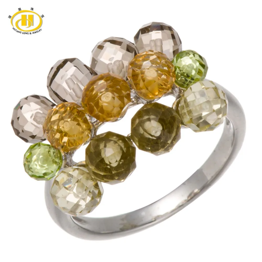 

Hutang Peridot Quartz Gemstone Jewelry Natural Multicolor Beads Punk 925 Sterling Silver Rings for Wom Fine Jewellery New Design