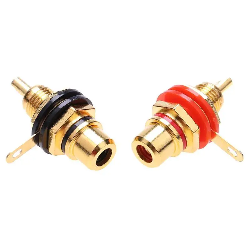 2pcs RCA цинковое покрытие-золотистый сплав гнездовые разъемы Шасси Панель крепление адаптеры аудио вилки красный черный