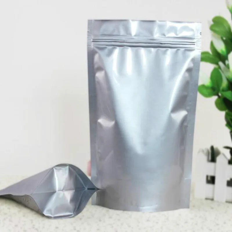 100pcs/lot Silver Aluminum Foil Mylar Bags Zip Lock Stand Up Packages Storage Pouches 19041402