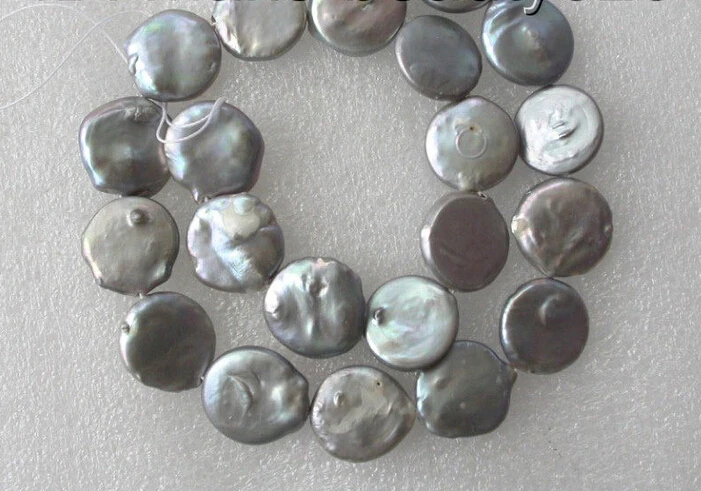 

06492 round coin gray freshwater pearl necklace loose beads