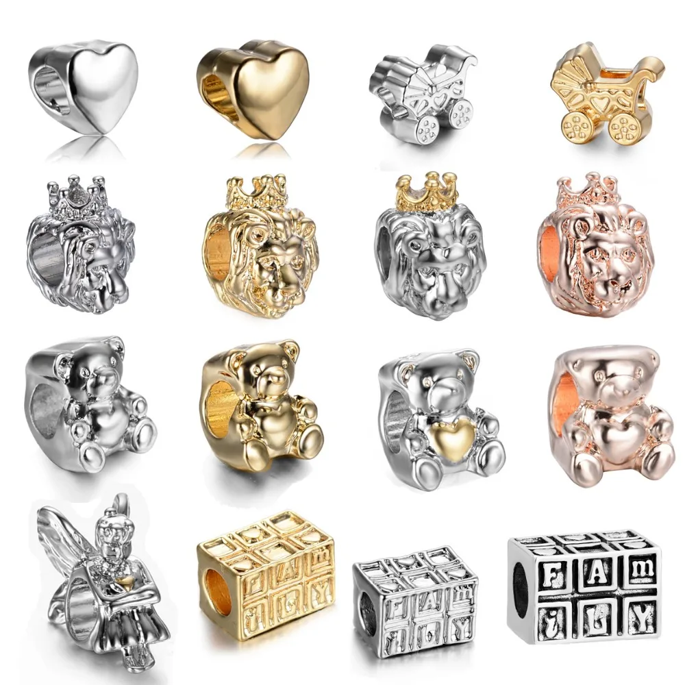 

2019 New Original DIY Bead family heart Lion baby car Charm Fit European Pandora Bracelet Necklace For Women Jewelry Trinket