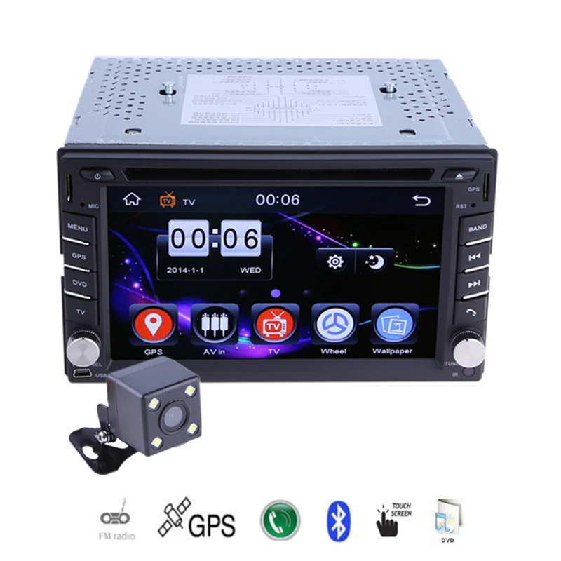 

6.2" GPS Navigation 2 Din Car Stereo DVD CD Player Bluetooth Touch Screen Auto FM AM Radio Autoradio with Rearview Camera