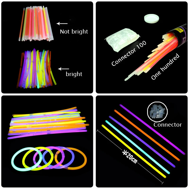 100 шт разноцветные светящиеся палочки красочные световые палочки вечерние флуоресцентные ожерелья Браслет концертные Принадлежности