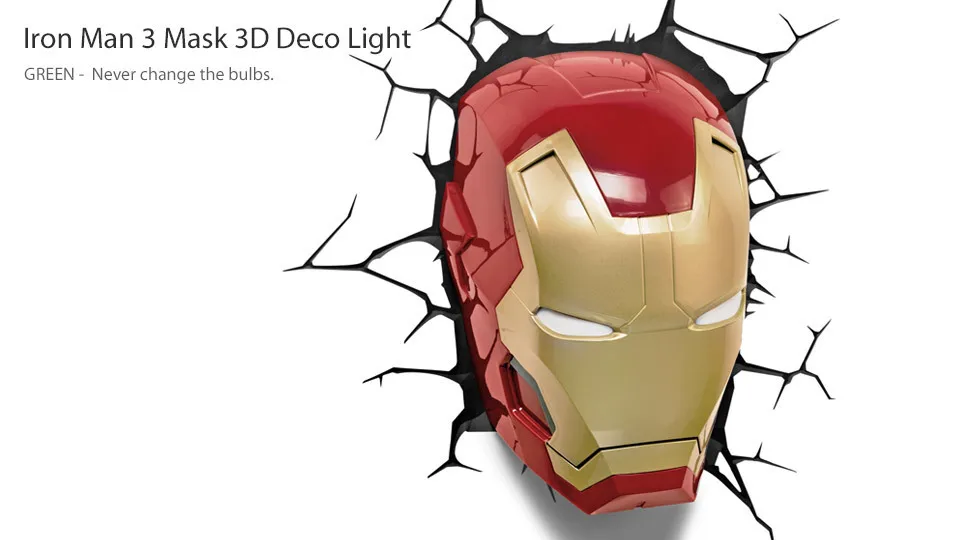 Cartoon the avengers IRON MAN 3 MASK 3D DECO LIGHT 3D led Wall lamp