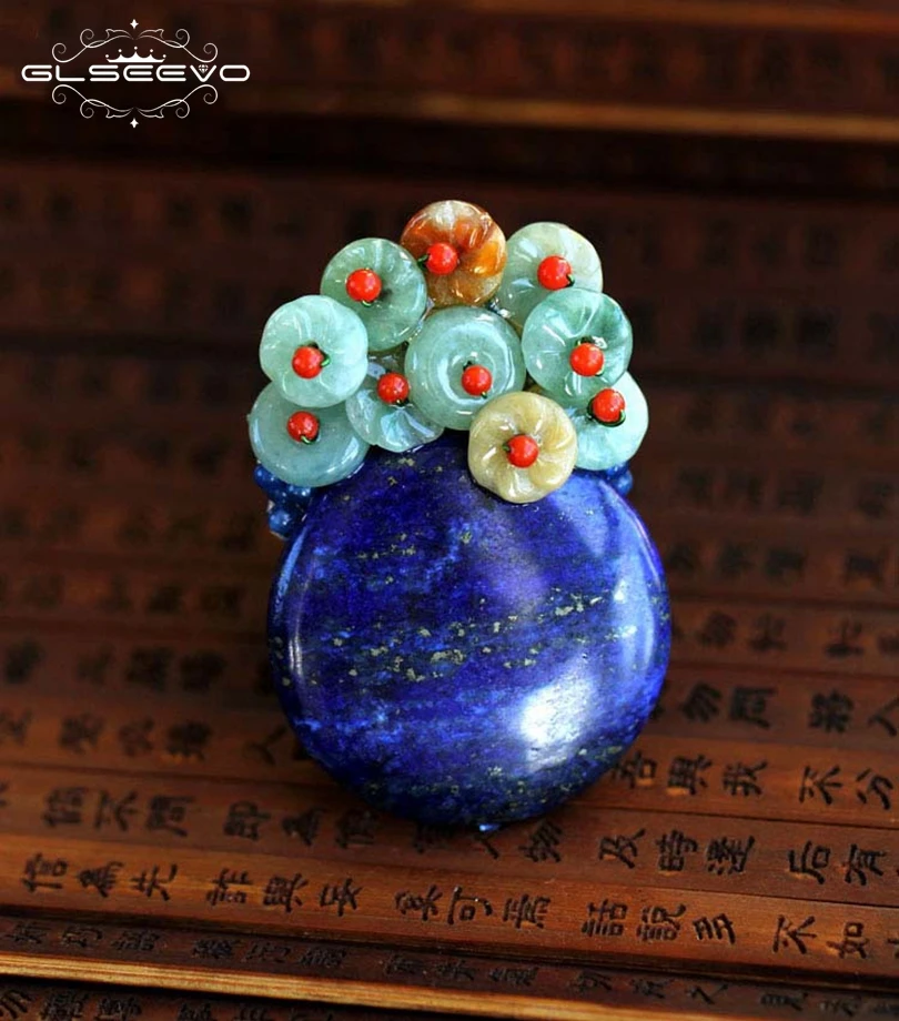 

GLSEEVO Luxury Natural Mother-Of-Pearl Flower Brooches Lapis Lazuli Party Gift Coral Pendant Brooch Pin Dual Use Jewelry GO0064