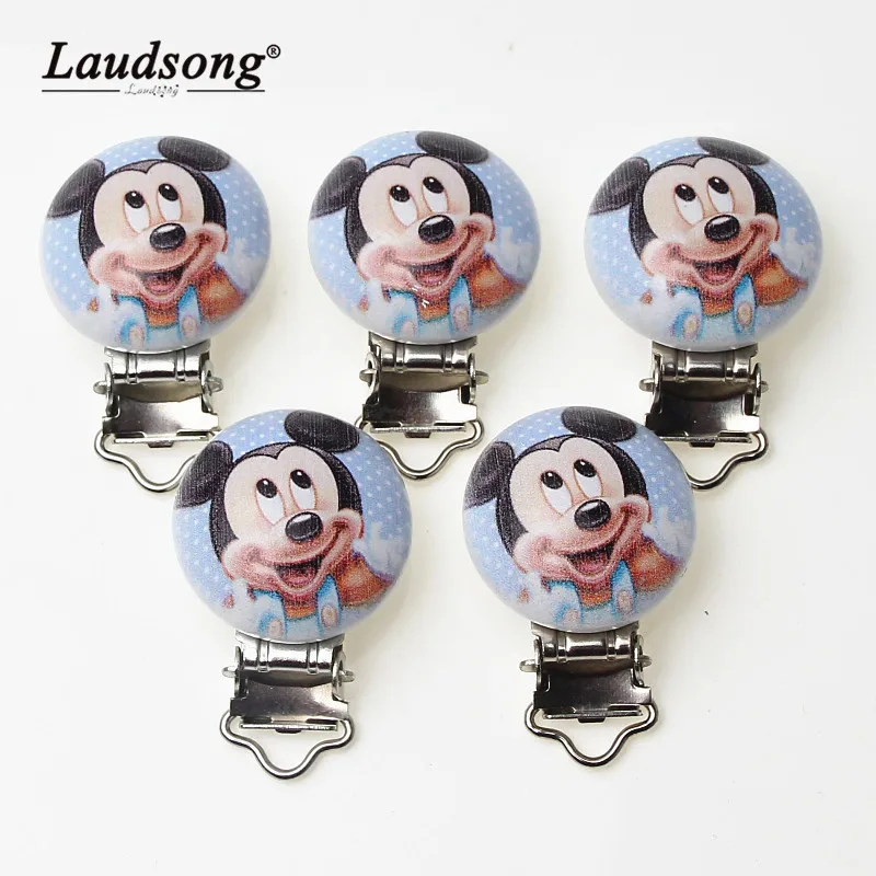 

5pcs/Lot Metal Wooden Blue Mouse Baby Pacifier Clips Holders Cute Infant Soother Clasp Holders DIY Accessories