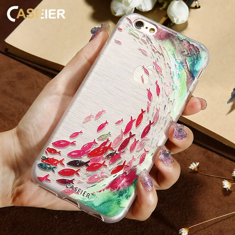 

CASEIER Fish Mermaid Phone Case For iPhone 6 6s Plus 7 8 Plus 3D Relief Soft Silicone Cases For iPhone 5 5s SE X Funda Capinha