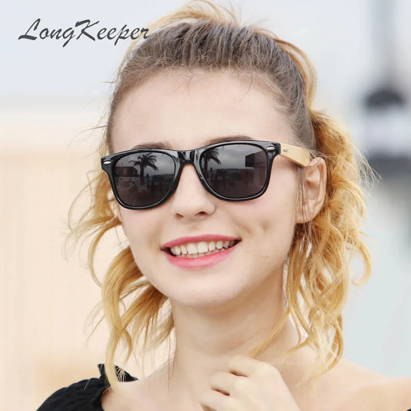 

LongKeeper Mirror Bamboo Wood Sunglasses Women Vintage Square Brand Designer Wooden Sun glasses Men Black Red Gold Shades Gafas