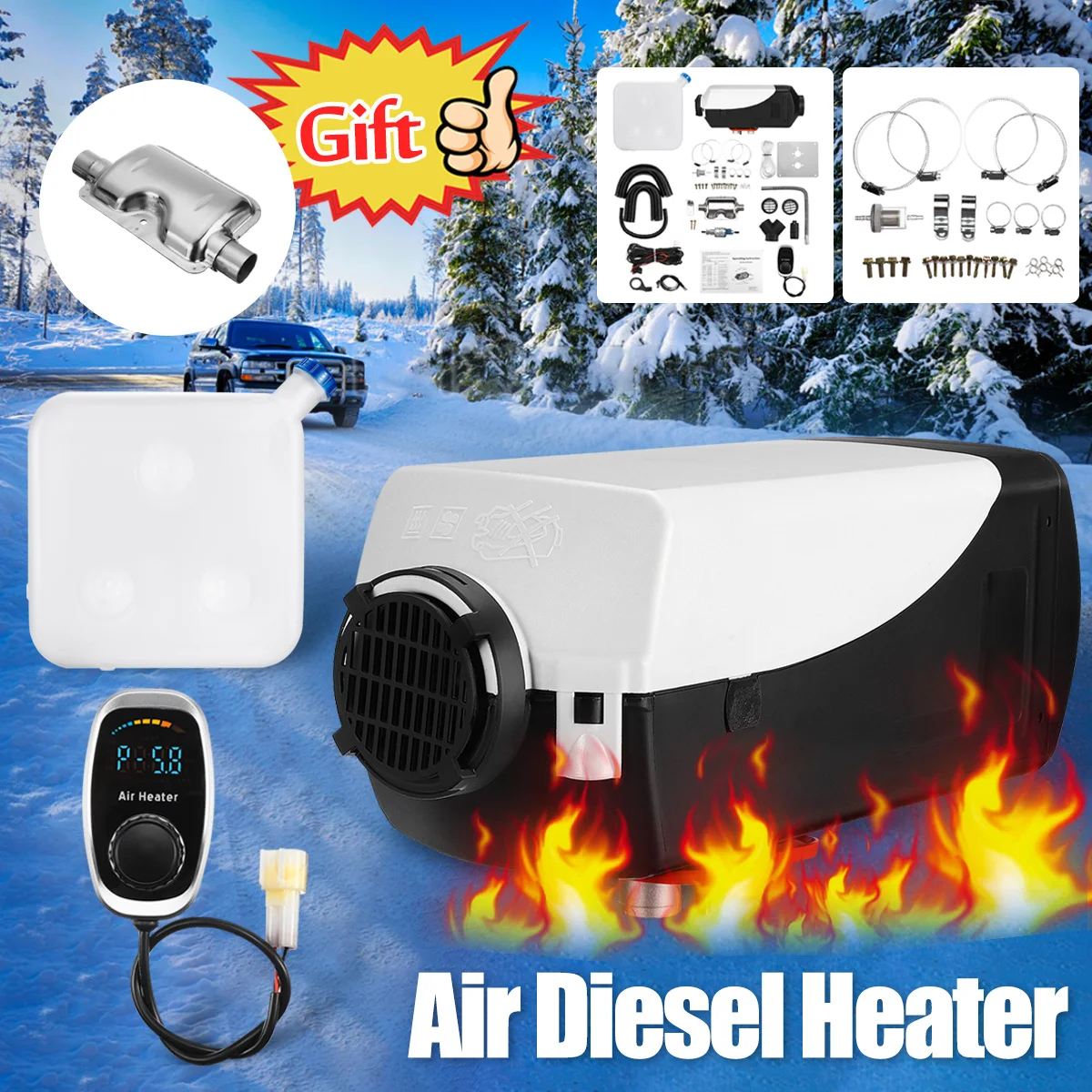 

HCalory 12V 3kw Diesels Air Parking Heater Air Heating LCD Screen Digital knob Switch with Silencer For Trucks Bus Car Trailer