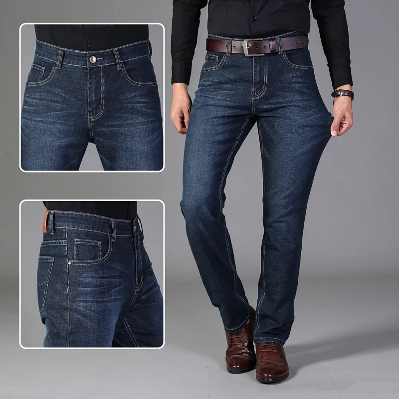 Goedkoop 2020 Vomint Broek Mannen Casual Katoenen Herfst Denim Straight Katoen Losse Werk Lange Broek Jeans Blauw Zwart Broek