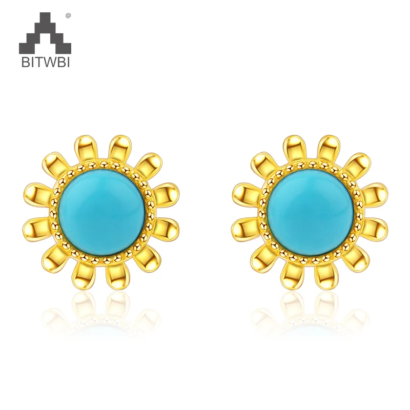 2018 Fashion Natural Turquoise Sun Flower Earrings For Women 925 Sterling Silver Gold Color Earrings 2018 Fashion Natural Turquoise Sun Flower Earrings For Women 925 Sterling Silver Gold Color Earrings