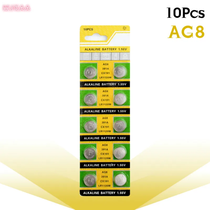

10pcs AG8 391 533 553 609 LR1120 D381 GP391 SB-AS GS8 SR1120W SR55 TR1120 Alkaline Coin Cell Button Batteries For Watch