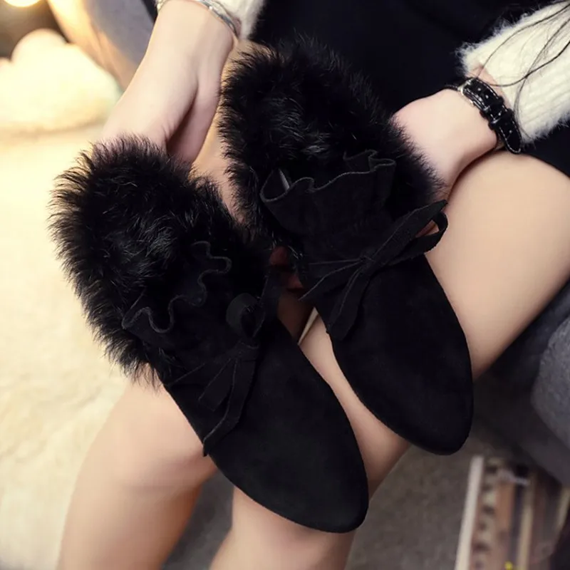COOTELILI  Women Boots Winter Autumn Ankle Boots For Women Boots Slip On Real Fur Rubber Flat Boots Ladies Women Shoes 35-.39 (7)