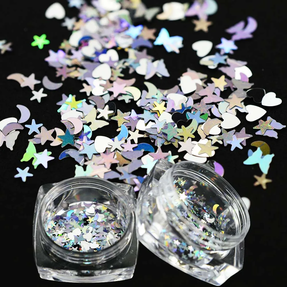 

1PCS Shiny Nail Glitter Flakes Lucky Star/Moon/Heart Sequins DIY Nail Art 3D Face Paillette Tips Decoration Manicure JILX13
