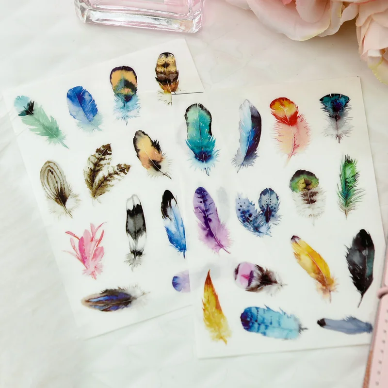 

ZFPARTY Colorful Feather Rub On Stickers for Scrapbooking DIY Projects/Photo Album/Card Making Crafts