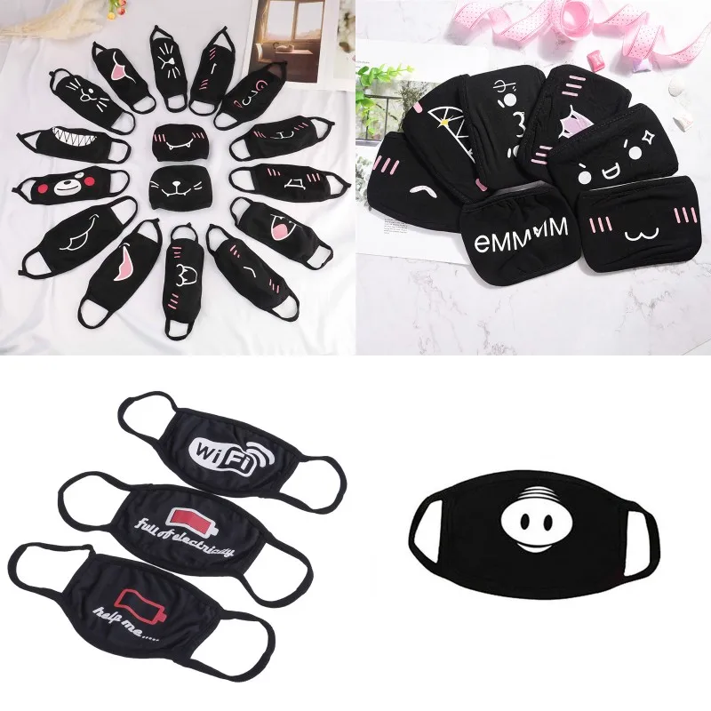 1PCS Anime Cotton Dustproof Mouth Face Mask Unisex Korean Kpop Black Bear Cycling Anti-Dust Cotton Facial Protective Cover Masks