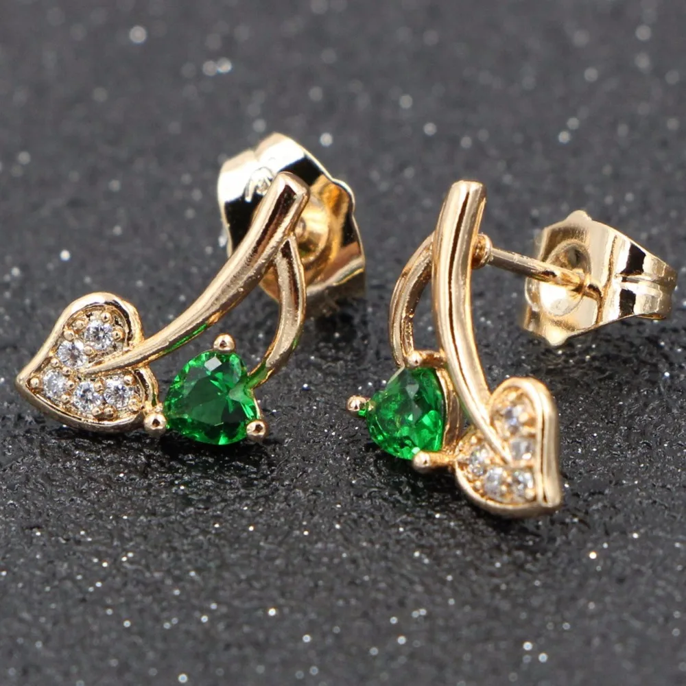 

HeeZen Trendy Fashion Jewelry Stud Earrings Green Heart Shaped Crystal CZ Gold Colour for Women Girl Lady Gifts Party
