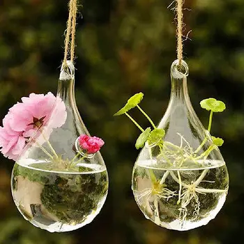 

3 styles New Hot Clear Glass Round with 1 Hole Flower Plant Drop Stand Hanging Vase Hydroponic Home Office Wedding Decor
