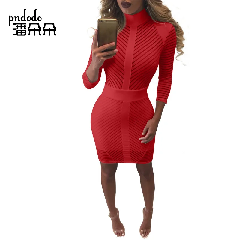 

Pndodo 2018 Long Sleeve Patchwork Turtleneck Short Mini Dress Women Casual Solid Color Back Zipper Bodycon Slim Party Clubwear