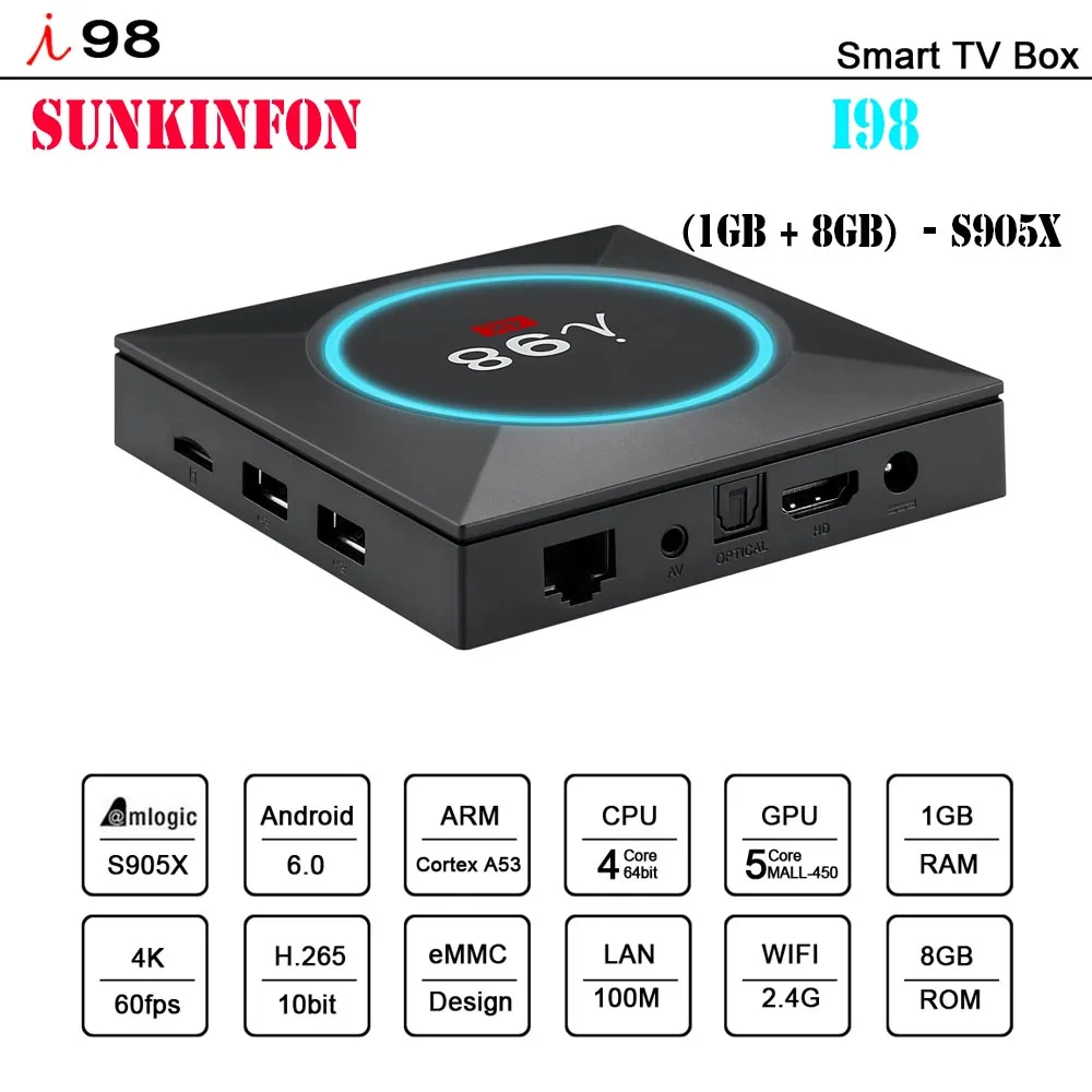 

10 Pieces/lot [Original] 2017 New Model I98 Smart Android 6.0 TV Box 1GB 8GB 4K Amlogic S905X 2.4GHz WiFi PK X96 H96 PRO TV Box