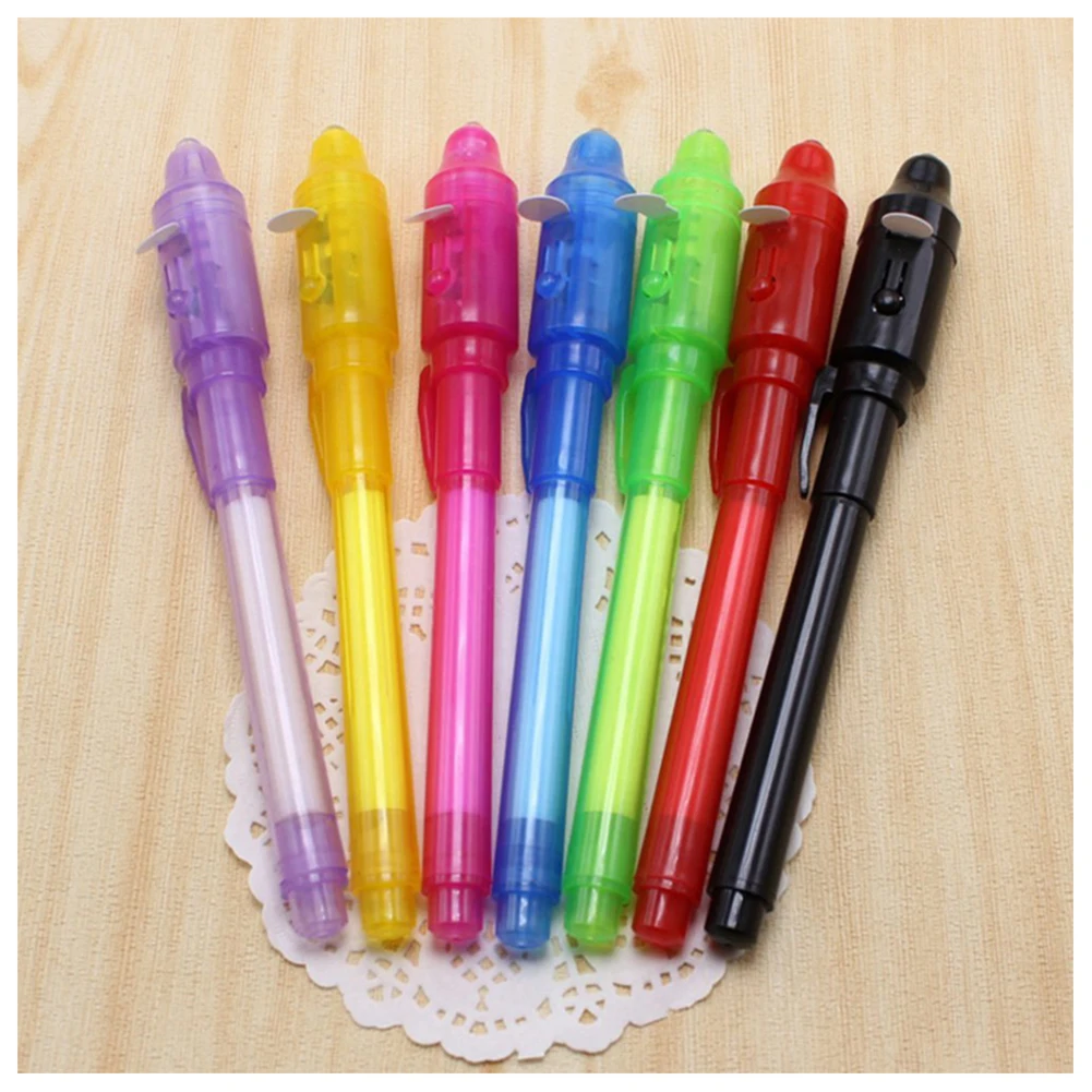 BLEL Hot 7PCS Funny Magic Creative Invisible Ink Pen with UV Lightin Multi Function Pen from