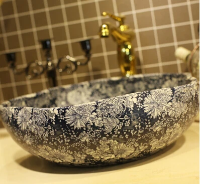 New Jingdezhen Ceramic Art basin basin counter basin washbasin washbasin flowers blue flower