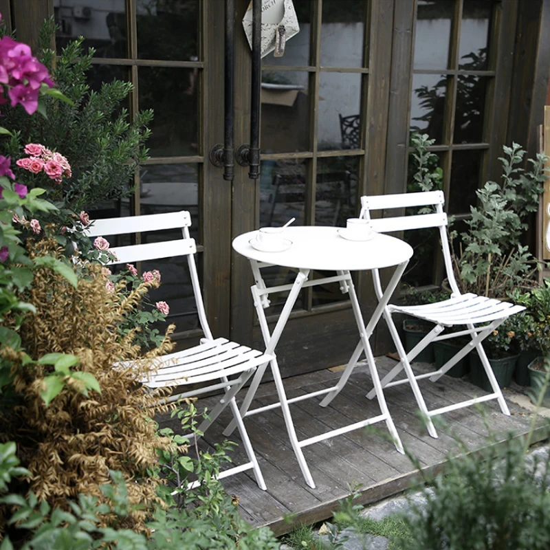 

Simple Outdoor Nordic Leisure Wrought Iron Table and Chair Combination Dessert Tea Shop Coffee Shop Outdoor Folding Table Coffee
