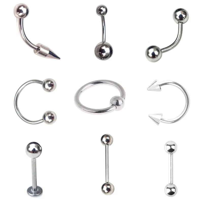 Buy 9pcs/Lot Stainless Steel Ball/Spike Lip Ring Labret Tragus Eyebow Ear