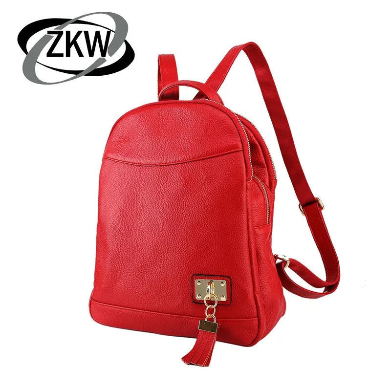 

Z K W 100% Natural Genuine Leather Women Backpack 3 Zipper Layers Women's Travel Bags Perfect Quality School Bag