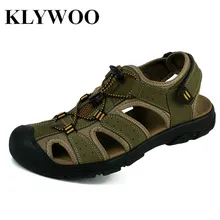 Новые мужские сандалии размера плюс 38-47; летняя дышащая обувь из натуральной кожи; мужские тапочки; повседневные пляжные сандалии для прогулок