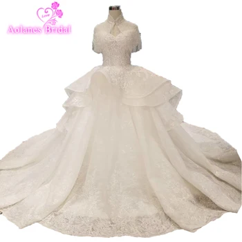 شراءفستان زفاف لامع مدهش 2019 جديد بلينغ بلينغ الكرة ثوب فاخر فستان عروس Vestido De Noiva مخصص عالية الجودة الزفاف