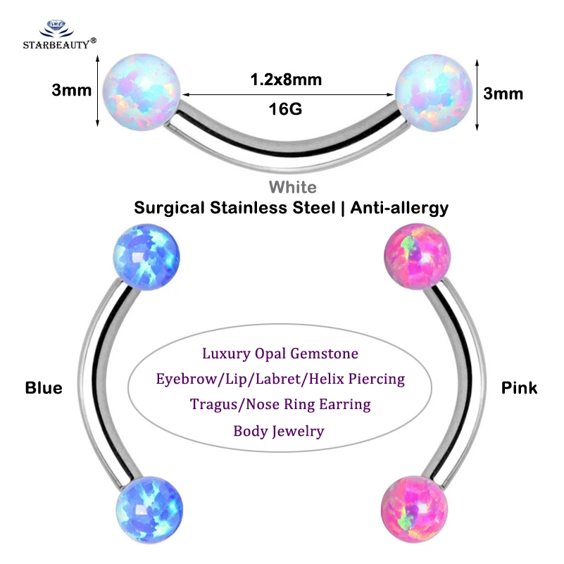1 шт. 16 г белый опал ювелирные изделия брови пирсинг Спираль пирсинг Лабрет губы трагус Пирсинг нос кольцо для соска Пирсинг Серьги, Надеваемые На ушной хрящ