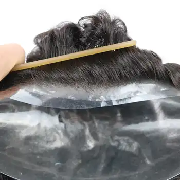 SimBeauty PU Skin Toupee for Men European Human Hair Pieces for Men with 10" x 8" PU Thin 0.06-0.08mm Thin Skin Toupee