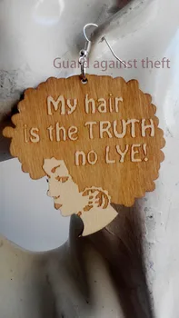 

Wholesale african black women My Hair is the TRTH no LYE wooden earring WE-00177