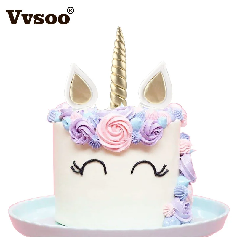 

Vvsoo Unicorn Cake Toppers Unicornio Horn Ears Cake Decorations Cupcake Toppers Baby Birthday Party Decorations Baking Tools