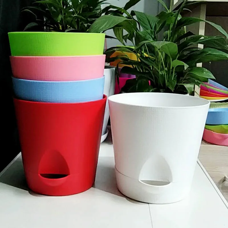 

2019 new Creative Self-watering Colorful Plant Flower Pot Indoor Imitation Pottery Automatic Water Absorption Planting