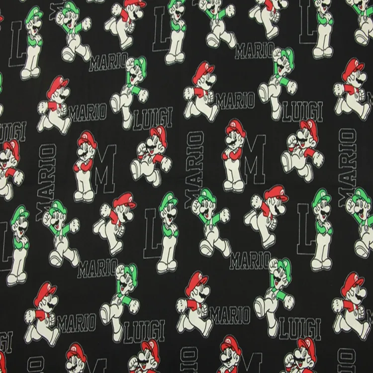 

140cm Width Mario Dog Print Black Cotton Fabric for Boy Clothes Cushion Covers Hometextile Bedding Set Bags DIY-BK496