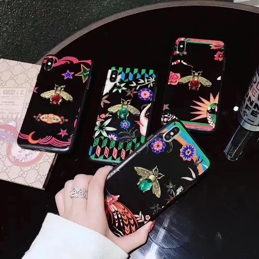

Fashion Metal Bee Luxury Jungle Snake Floria Case for iPhone XR XS X 10 MAX 7 7PLUS 8 6 s Plus Vintage Lady Phone Cover