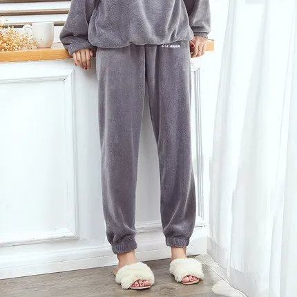 Пижамные комплекты для женщин и мужчин, зимняя плотная фланелевая теплая одежда для сна, домашняя женская пижама с длинным рукавом, пижама для девочек, рождественский подарок - Цвет: Gray Pants