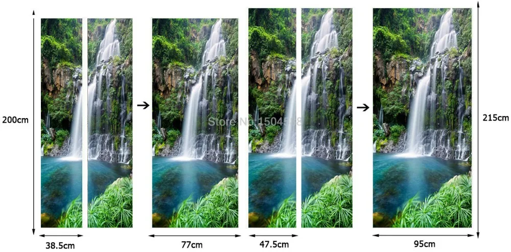 3D наклейка на дверь, китайский стиль, пейзаж с водопадами, фото обои для гостиной, спальни, домашний декор, ПВХ, водонепроницаемый, самоклеющийся
