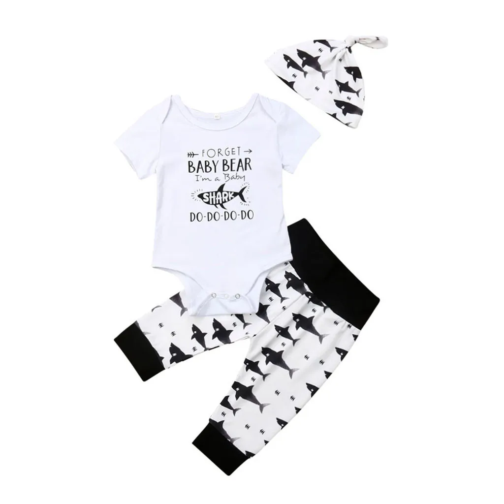 SAGACE/Одежда для новорожденных мальчиков футболка с принтом букв+ штаны+ шапка, комплект хлопковой одежды для малышей хлопковая одежда для маленьких мальчиков, летняя одежда
